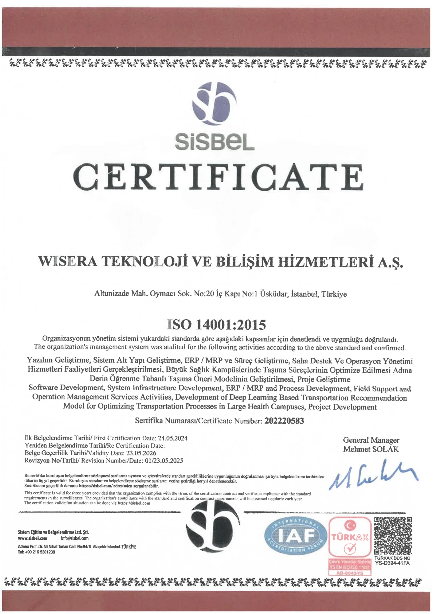 ISO 140012015 – Çevre Yönetim Sistemi