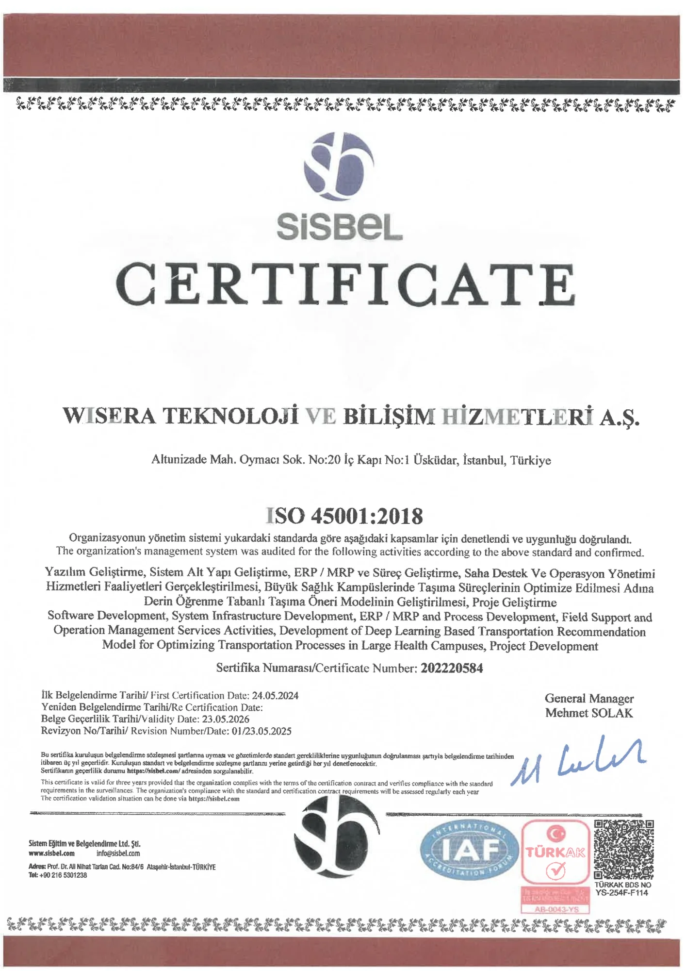 ISO 450012018 – İş Sağlığı ve Güvenliği Yönetim Sistemi